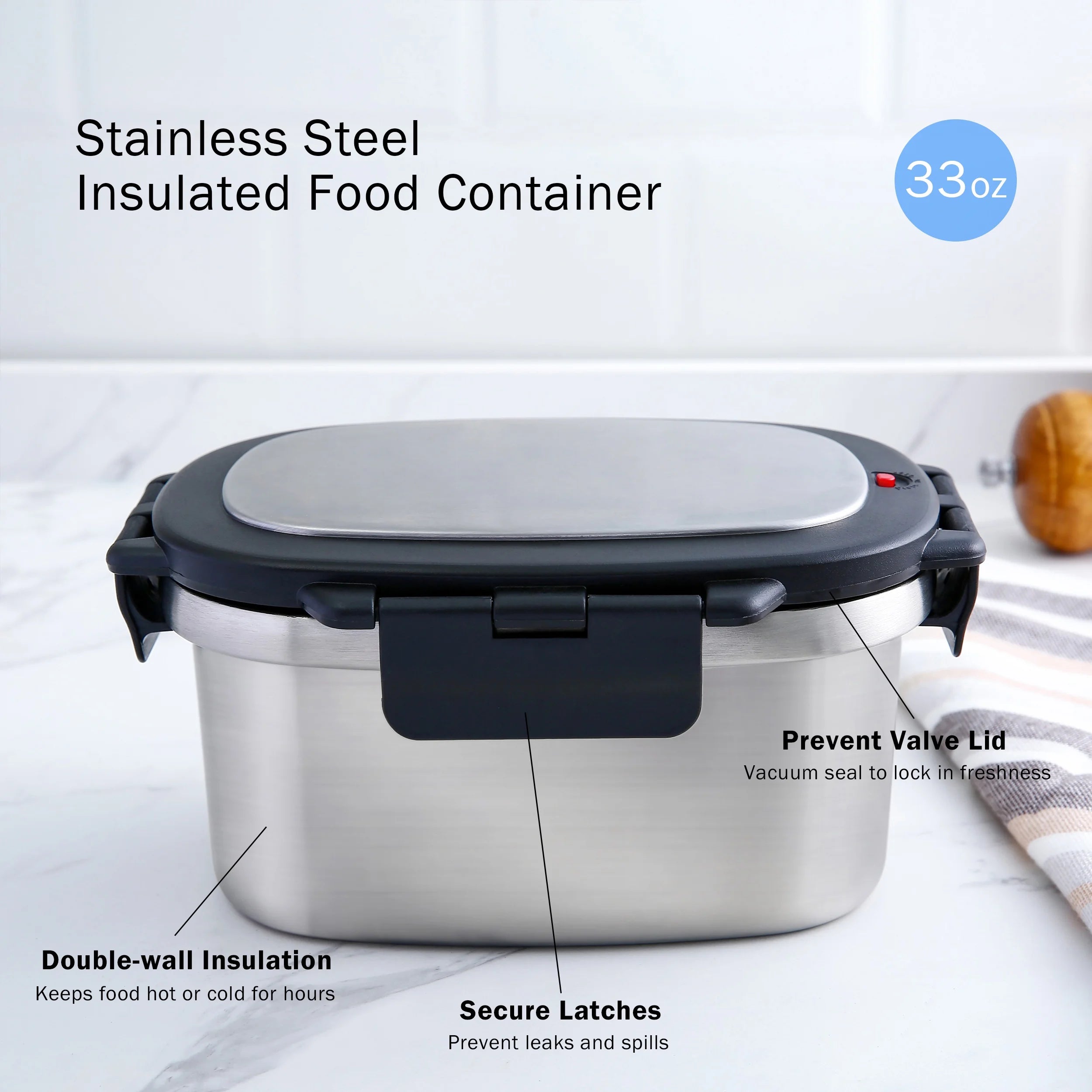 33 Oz Insulated Stainless Steel Lunch Box Food Storage Container with Lid