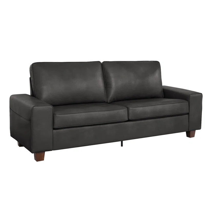 Gilmar 89" Upholstered Vegan Leather Sofa with Square Arms and Storage Pockets